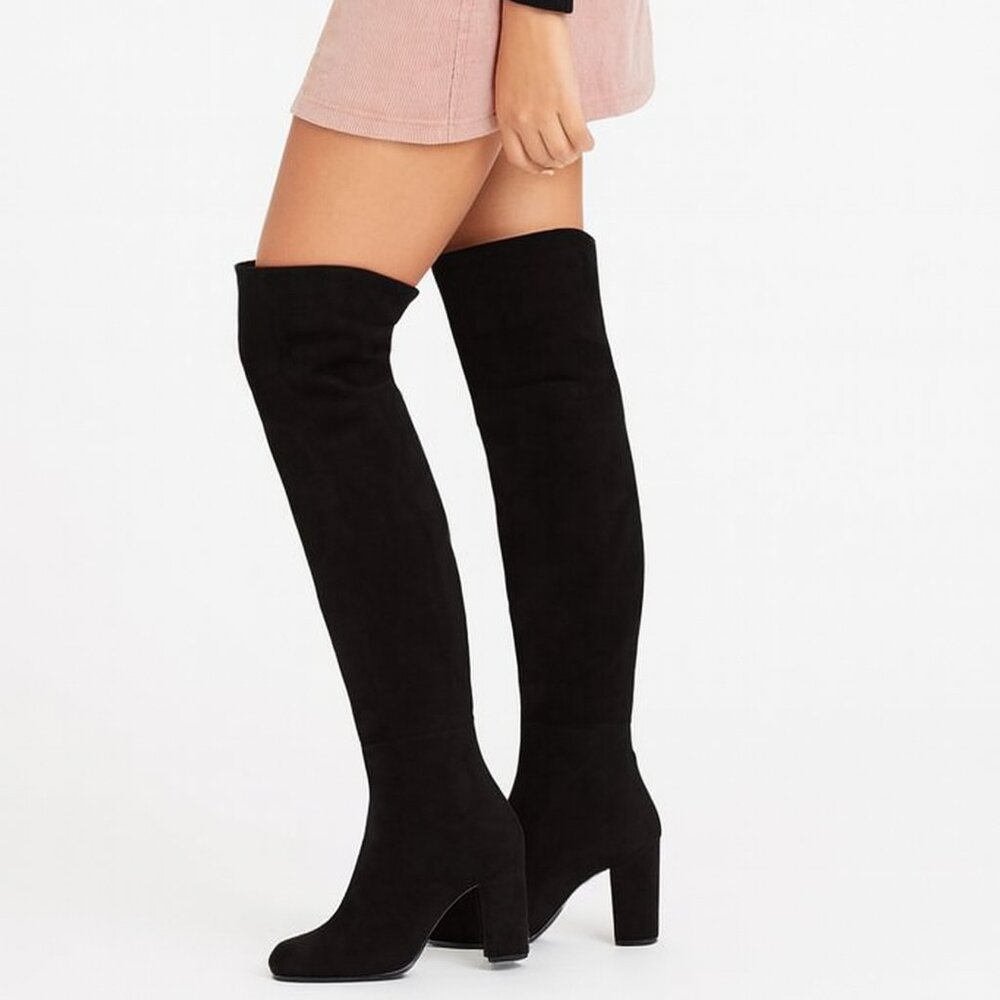 Black Over-the-Knee Leather Suede Boots